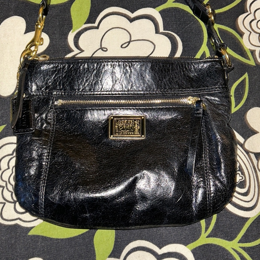 VTG COACH POPPY Collection Black Leather Crossbody Bag Adjustable Strap Y2K